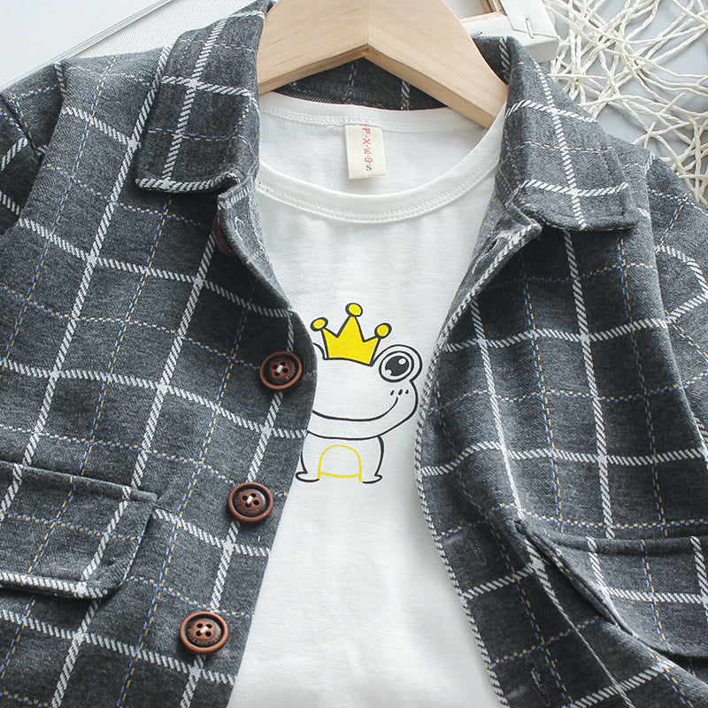 [368194-GRAY] - Setelan Formal Keren 3 In 1 Anak - Motif Frog King Tattersall
