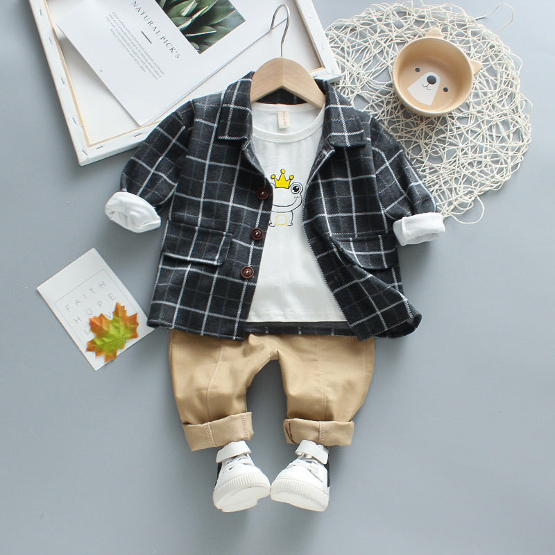 [368194-GRAY] - Setelan Formal Keren 3 In 1 Anak - Motif Frog King Tattersall