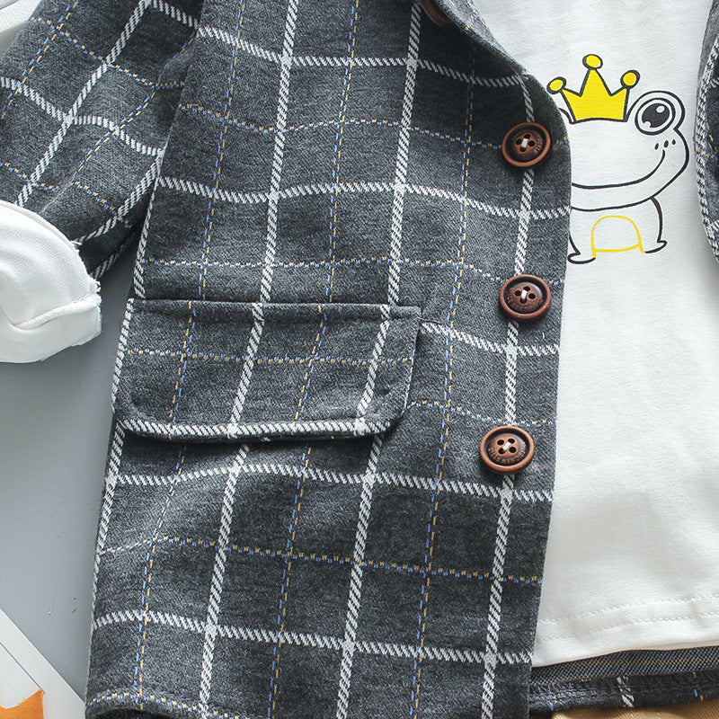 [368194-GRAY] - Setelan Formal Keren 3 In 1 Anak - Motif Frog King Tattersall