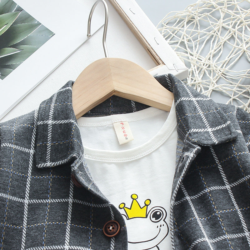 [368194-GRAY] - Setelan Formal Keren 3 In 1 Anak - Motif Frog King Tattersall