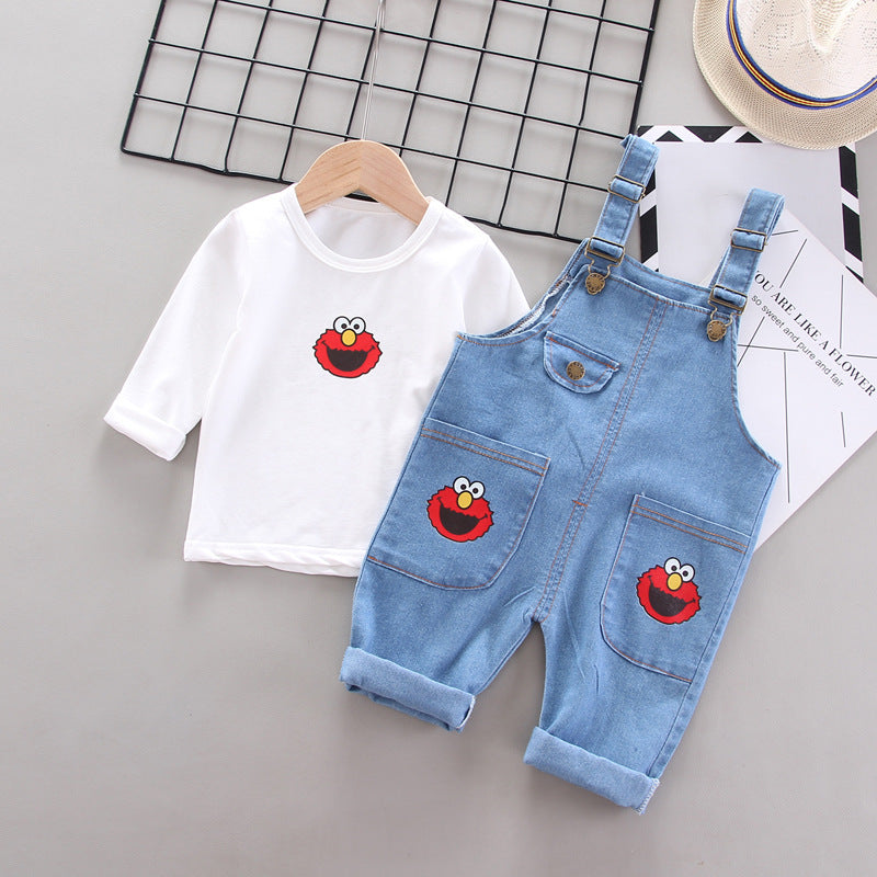 [368216-WHITE] - Baju Setelan Overall Trendi Anak - Motif Elmo Style