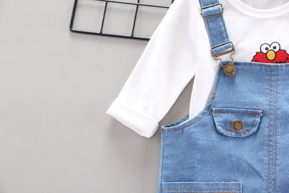 [368216-WHITE] - Baju Setelan Overall Trendi Anak Import - Motif Elmo Style
