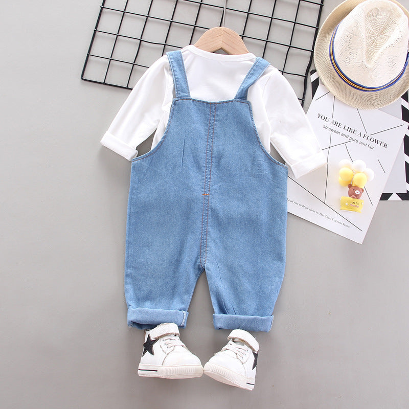 [368216-WHITE] - Baju Setelan Overall Trendi Anak - Motif Elmo Style