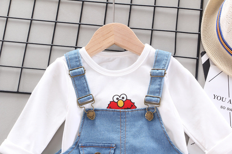 [368216-WHITE] - Baju Setelan Overall Trendi Anak - Motif Elmo Style