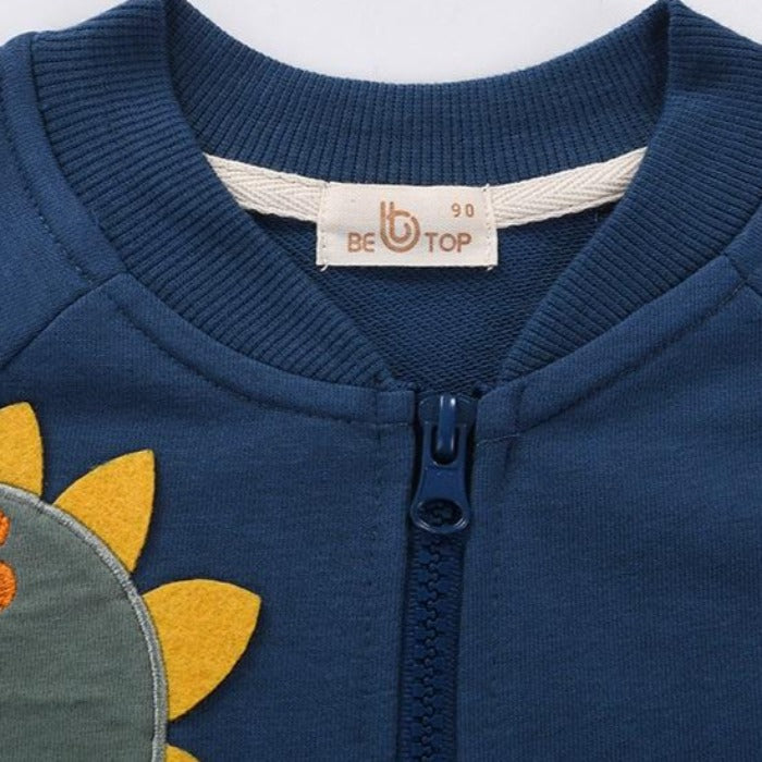 [370197-GRAY] - Atasan Jaket Trendi Anak - Motif Friendly Stegosaurus