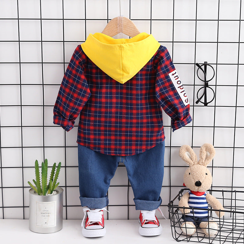 [368348] - Setelan Kemeja Hoodie Fashion Anak - Motif Gingham Star