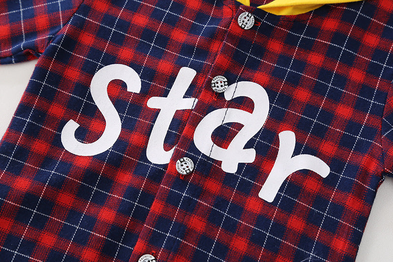 [368348] - Setelan Kemeja Hoodie Fashion Anak - Motif Gingham Star