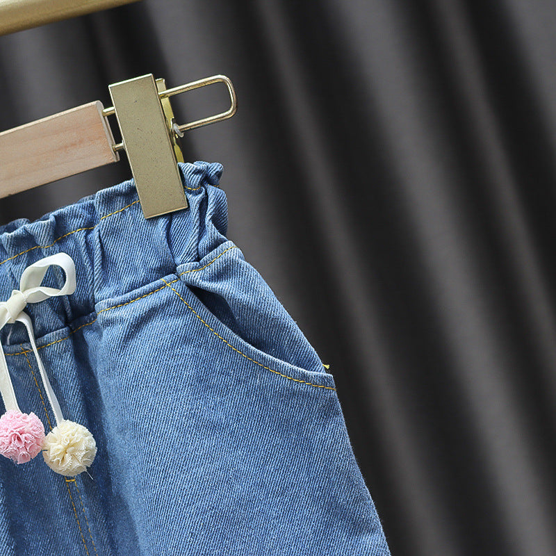 [352350] - Celana Panjang Jogger Denim Pompom Anak Perempuan - Motif Fluff Ribbon
