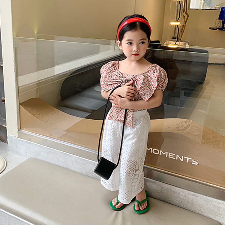 [363345] - Setelan Anak Perempuan 2025 Pita Besar Motif Bunga Cantik Celana Brokat - Baju Anak Perempuan Korea OOTD Terbaru