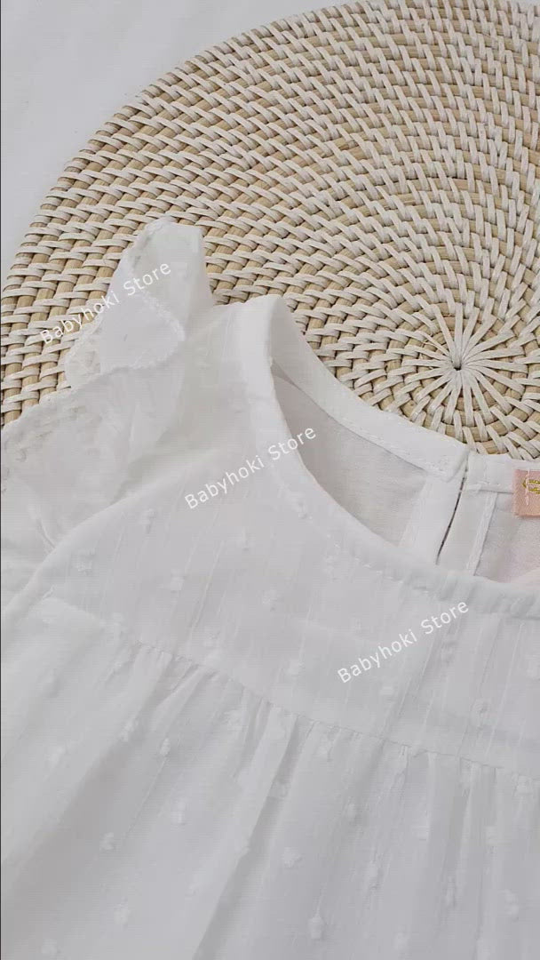 [363127-WHITE] - Dress Fashion Anak Perempuan Modish - Motif Spotted Lace