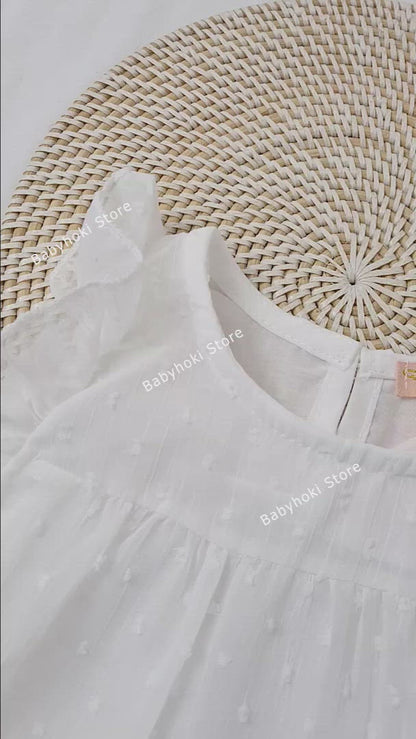 [363127-WHITE] - Dress Fashion Anak Perempuan Modish - Motif Spotted Lace