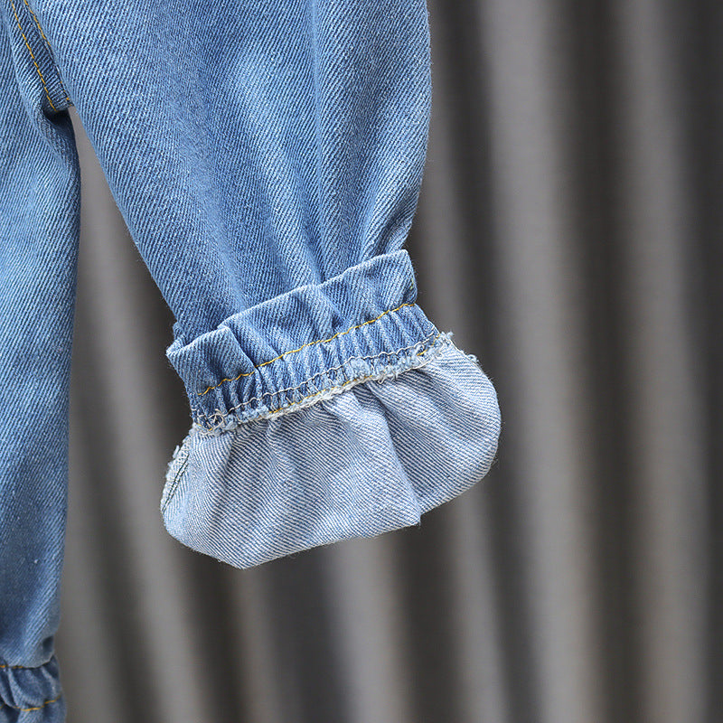 [352350] - Celana Panjang Jogger Denim Pompom Anak Perempuan - Motif Fluff Ribbon