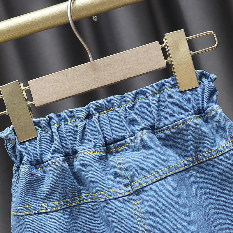 [352350] - Celana Panjang Jogger Denim Pompom Import Anak Perempuan - Motif Fluff Ribbon