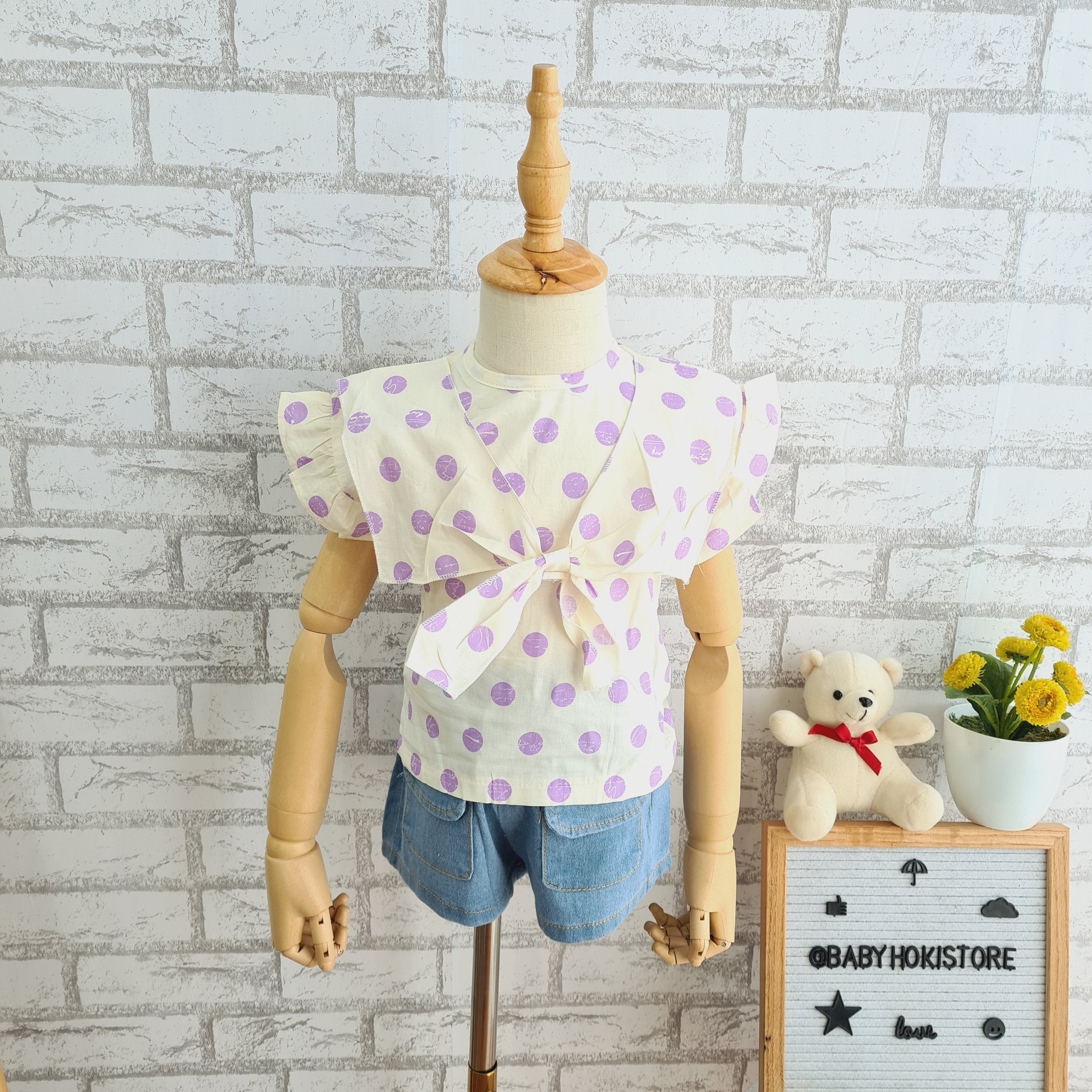 [001377] - Setelan Ootd Fashion Anak - Motif Polkadot style