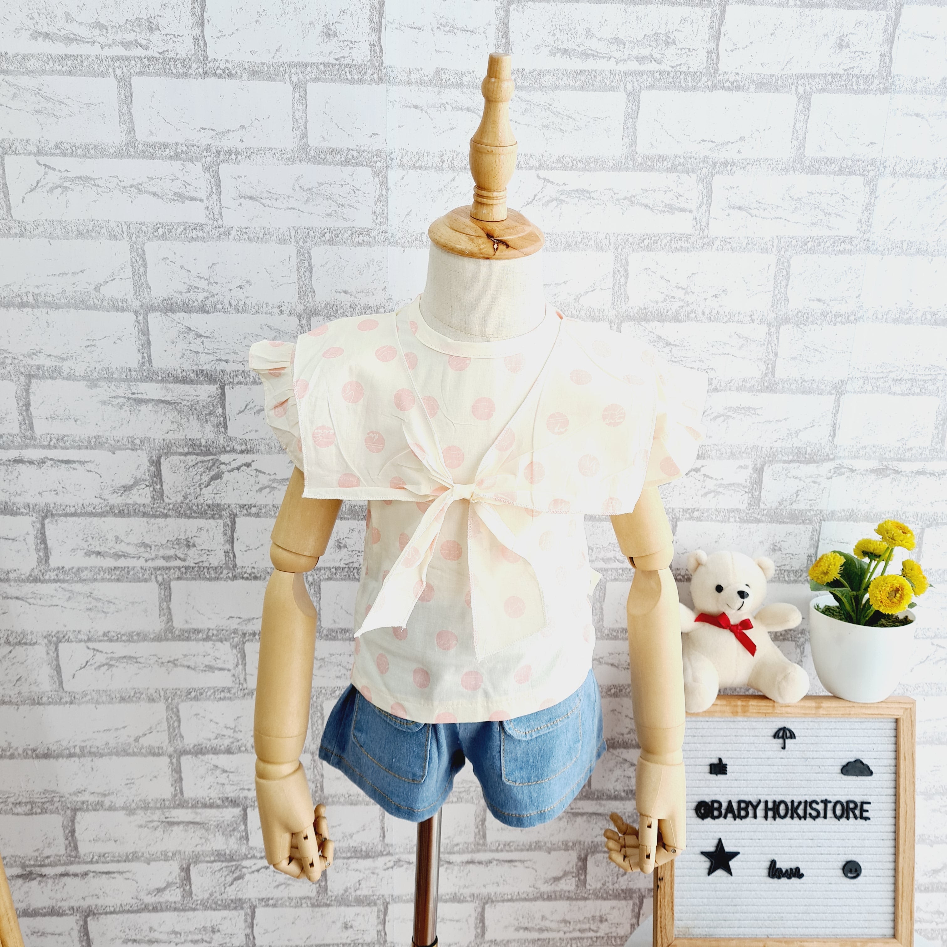 [001377] - Setelan Ootd Fashion Anak - Motif Polkadot style