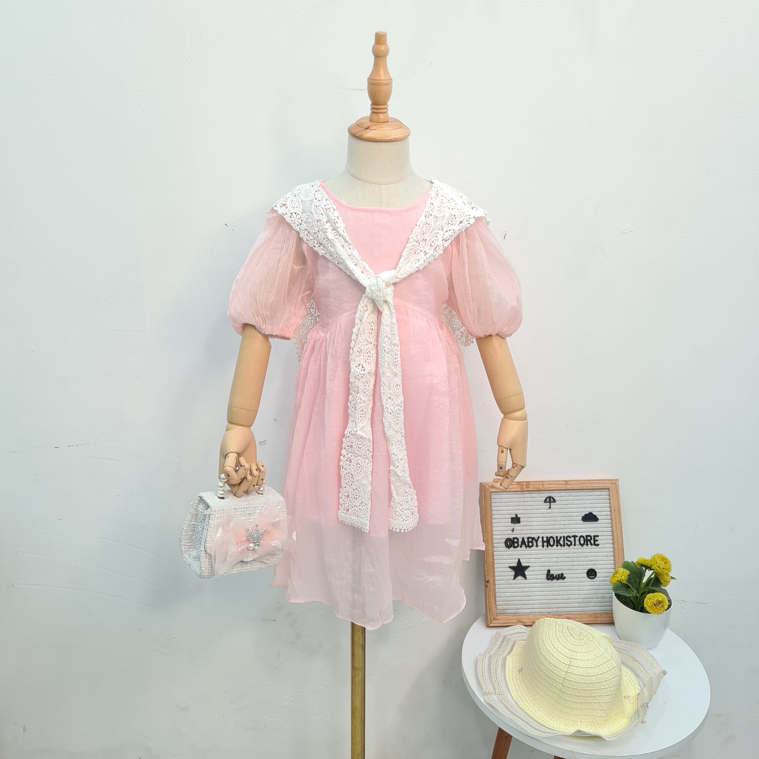 [001386] - Dress Gaun Lengan Pendek Anak Perempuan Gaya Korea - Motif Layered Wrinkles