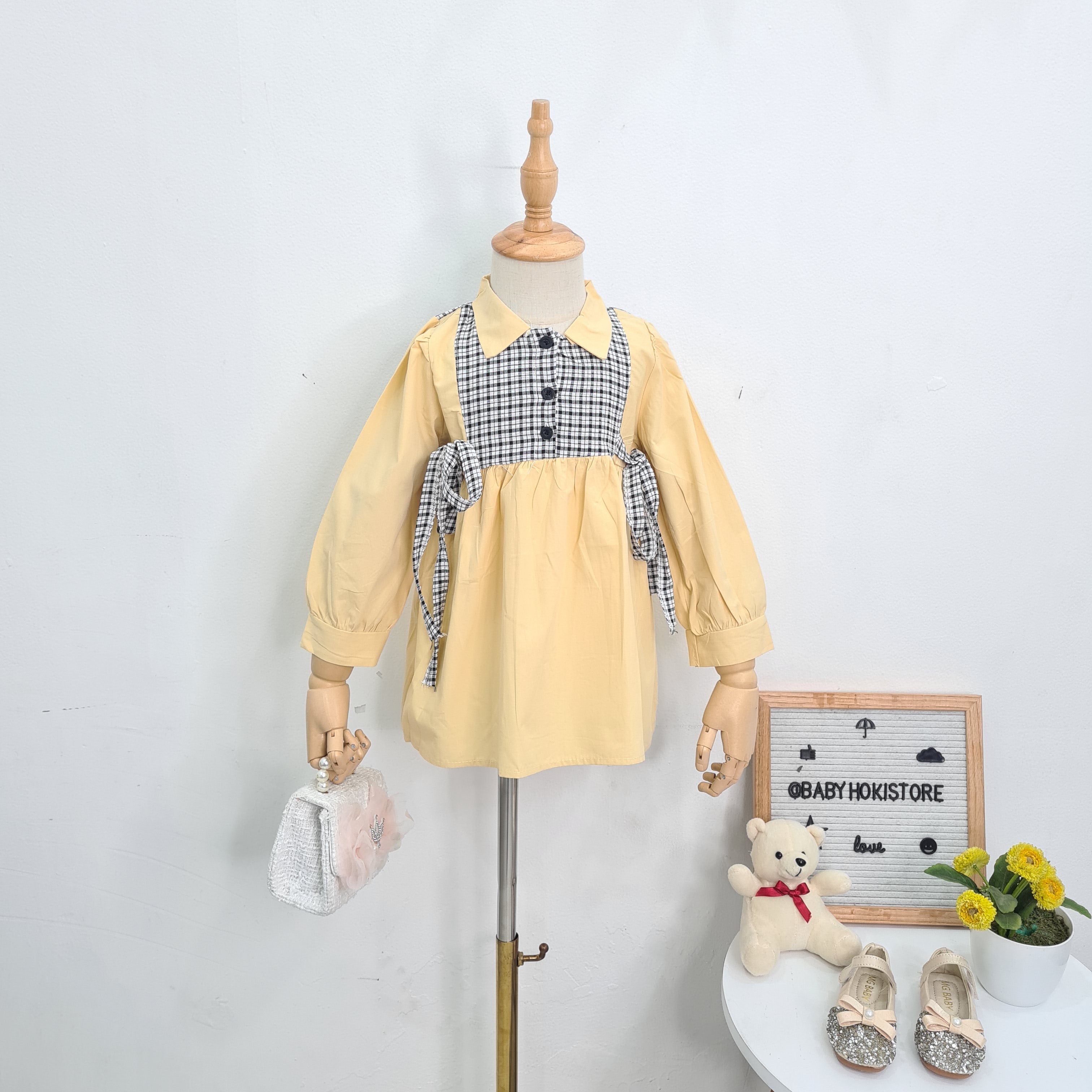 [001382] - Dress Lengan Panjang Kerah Casual Anak Perempuan - Motif Middle Box