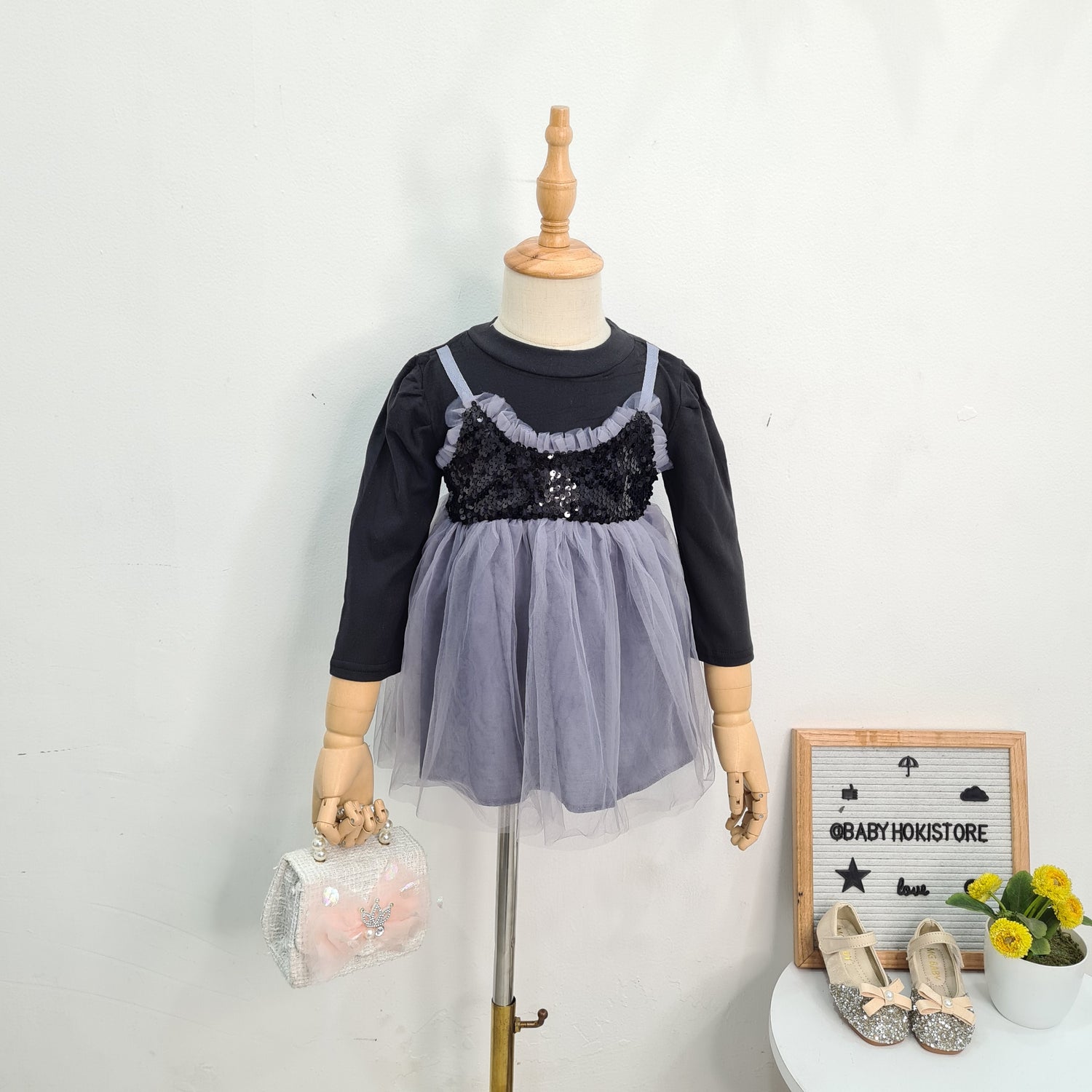 [001388] - Dress Gaun Tutu Lengan Panjang Anak Perempuan - Motif Night Crowd