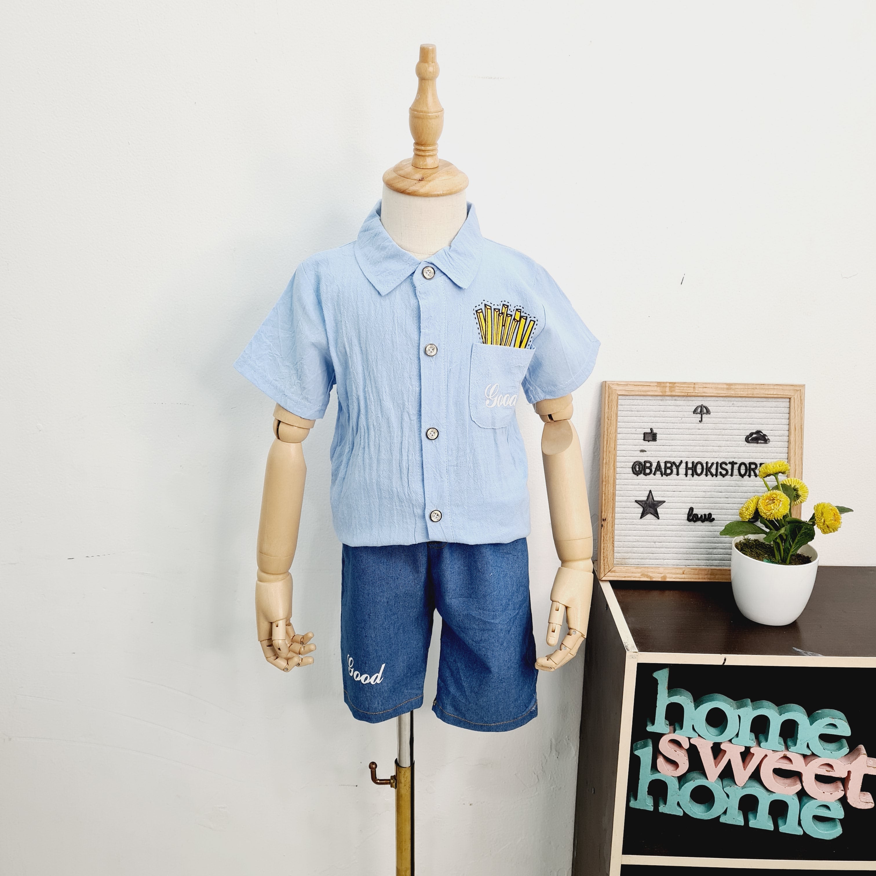 [001378] - Setelan Kemeja Ootd Fashion Anak - Motif Potato Sticks