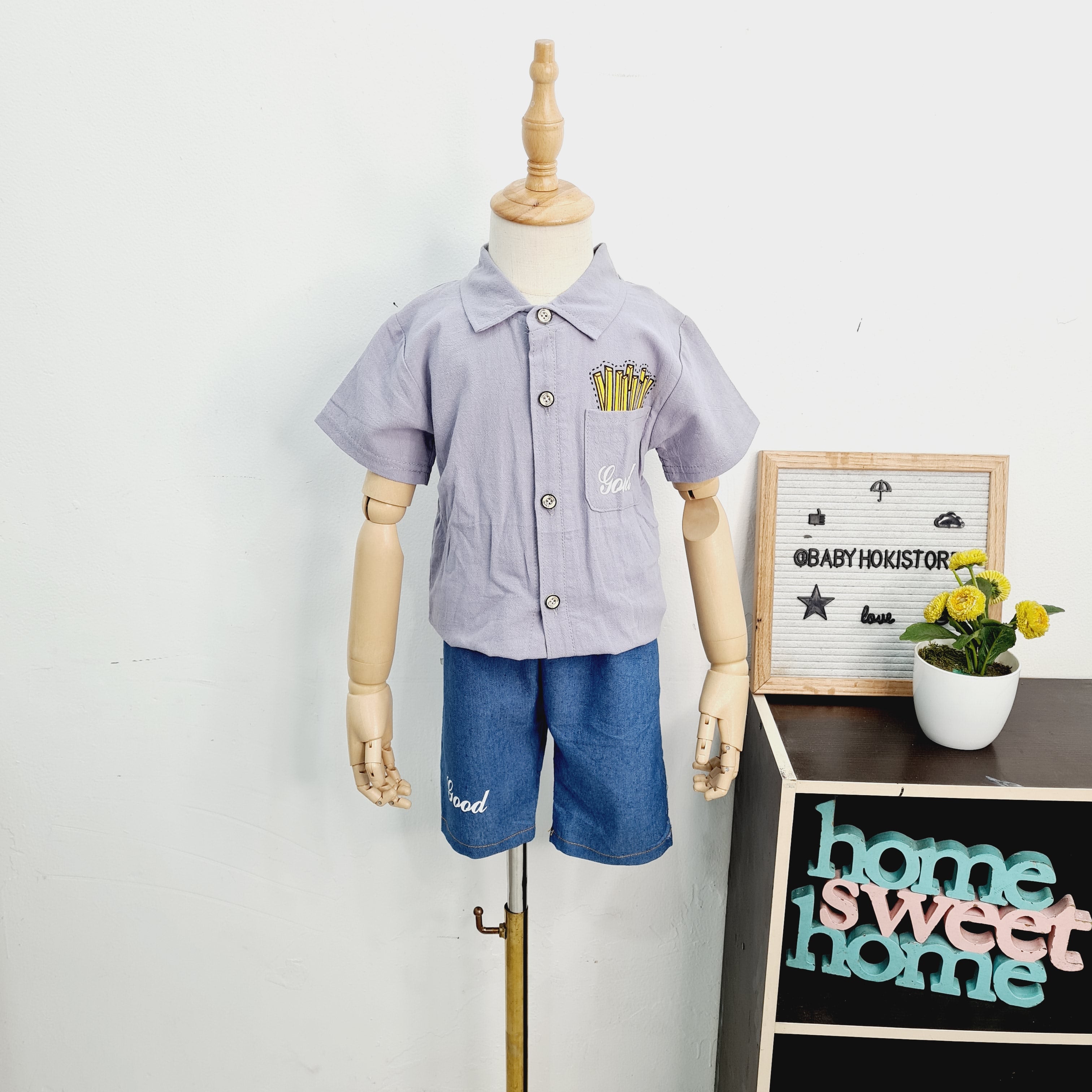 [001378] - Setelan Kemeja Ootd Fashion Anak - Motif Potato Sticks