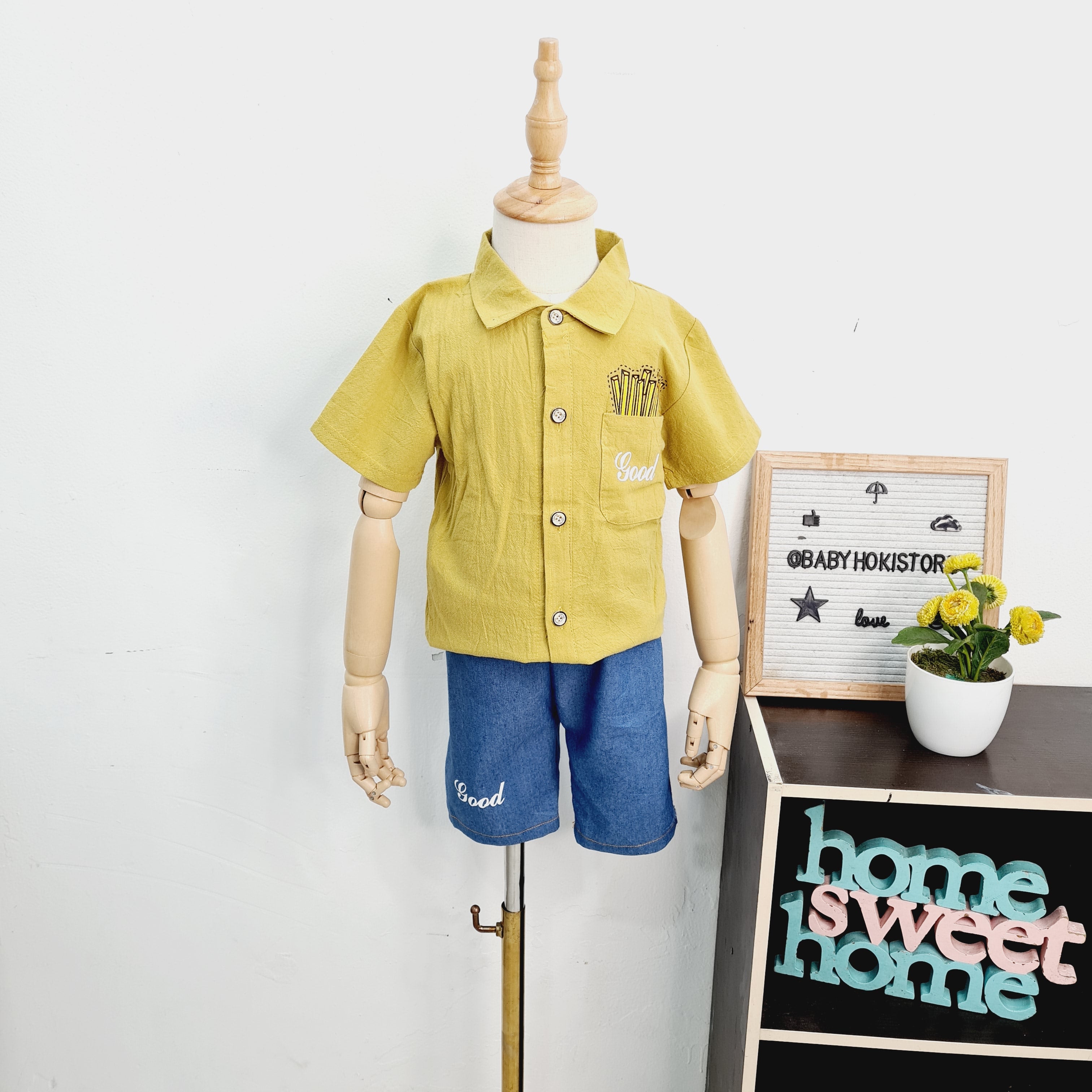 [001378] - Setelan Kemeja Ootd Fashion Anak - Motif Potato Sticks