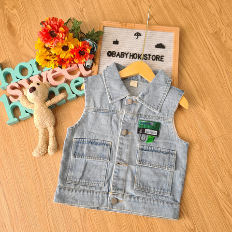 [001415] - Atasan Jaket Rompi Jeans Kutung Anak Laki-Laki - Motif Write Back