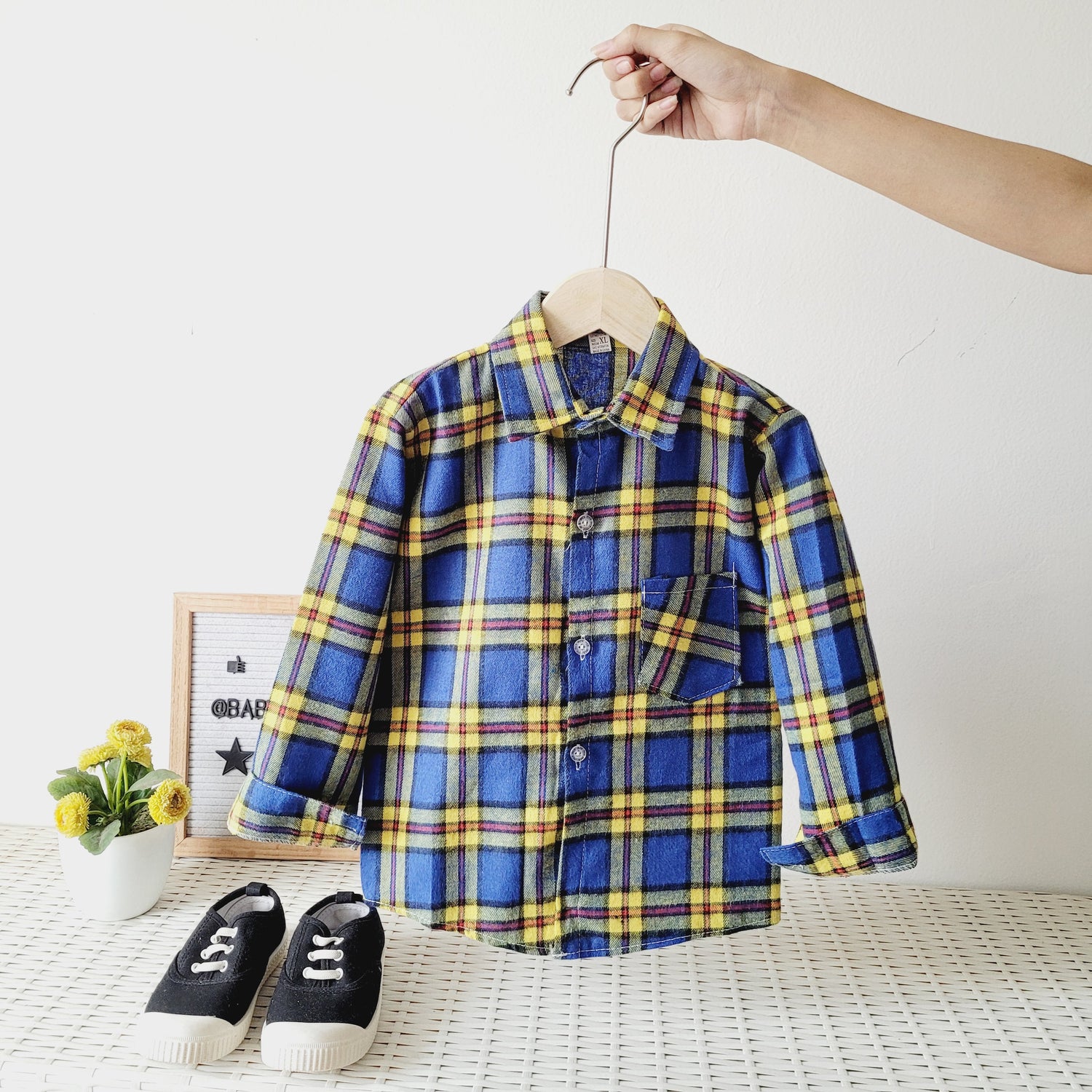 [001423] - Atasan Kemeja Kotak-Kotak Lengan Panjang Anak Cowok - Motif Plaid Plain