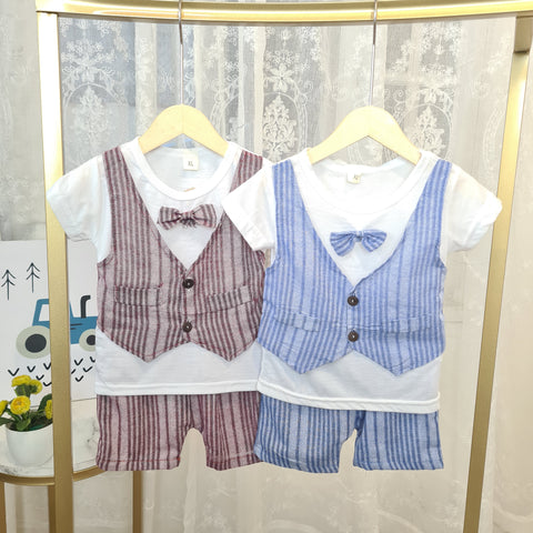 [001439] - Setelan Kaos Rompi Formal Anak Laki-Laki - Motif Two Lines