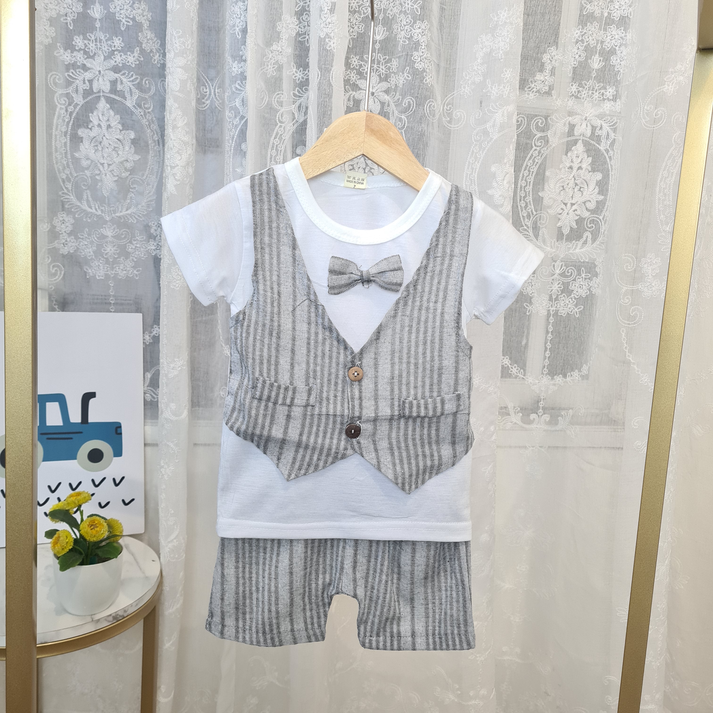 [001439] - Setelan Kaos Rompi Formal Anak Laki-Laki - Motif Two Lines