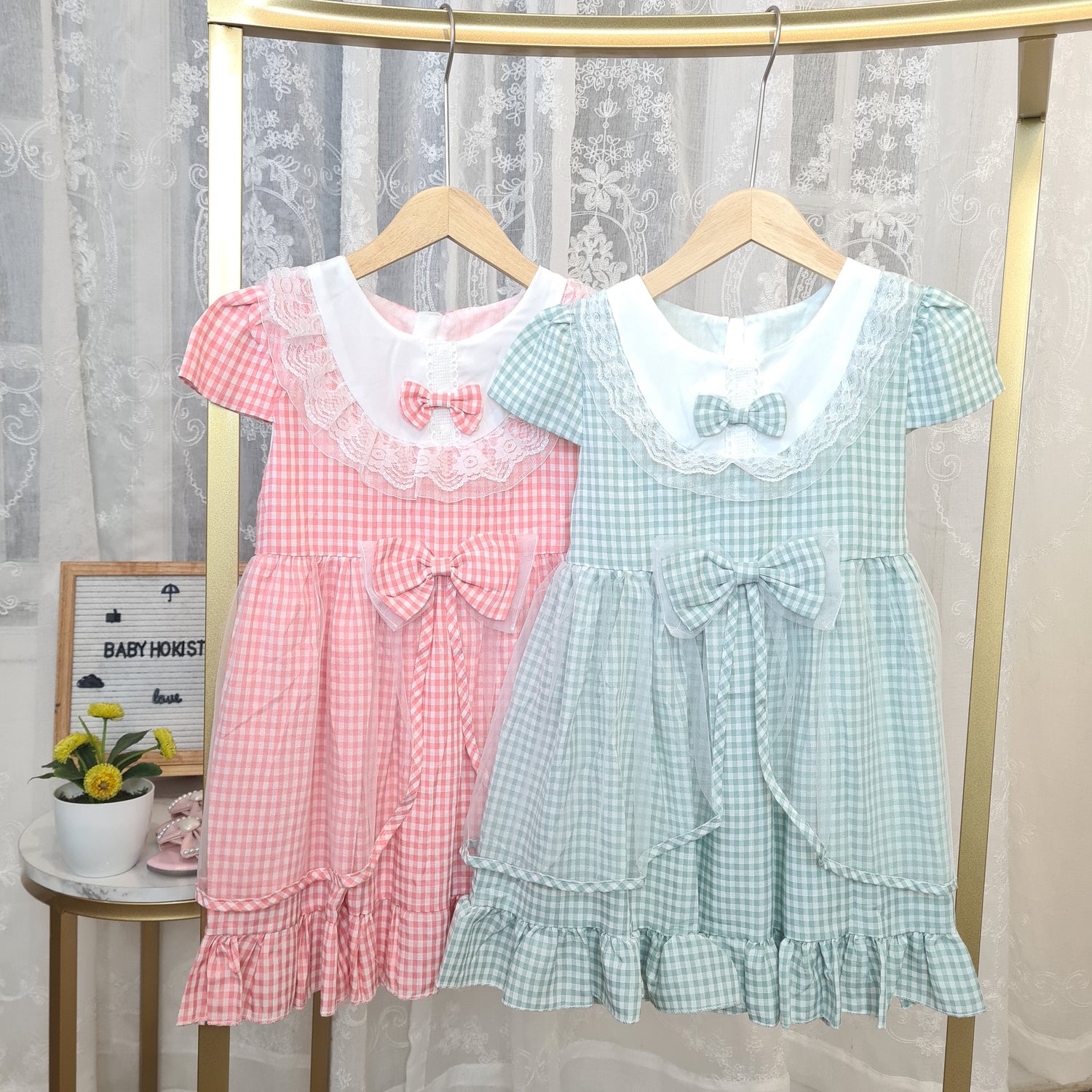 [001443] - Dress Renda Lengan Pendek Anak Perempuan - Motif Square Lace