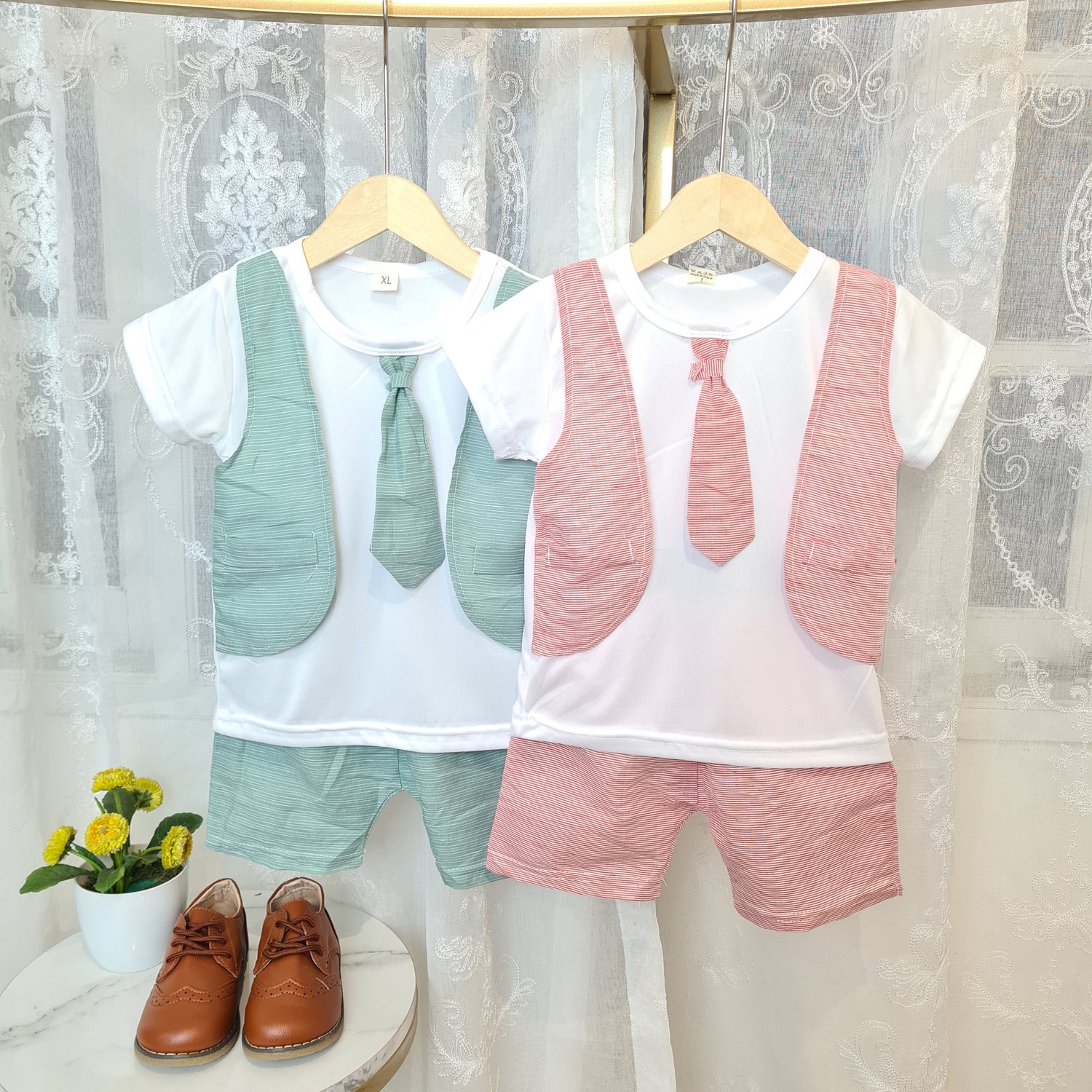 [001448] - Setelan Kaos Rompi Formal Anak Laki-Laki - Motif Thin line