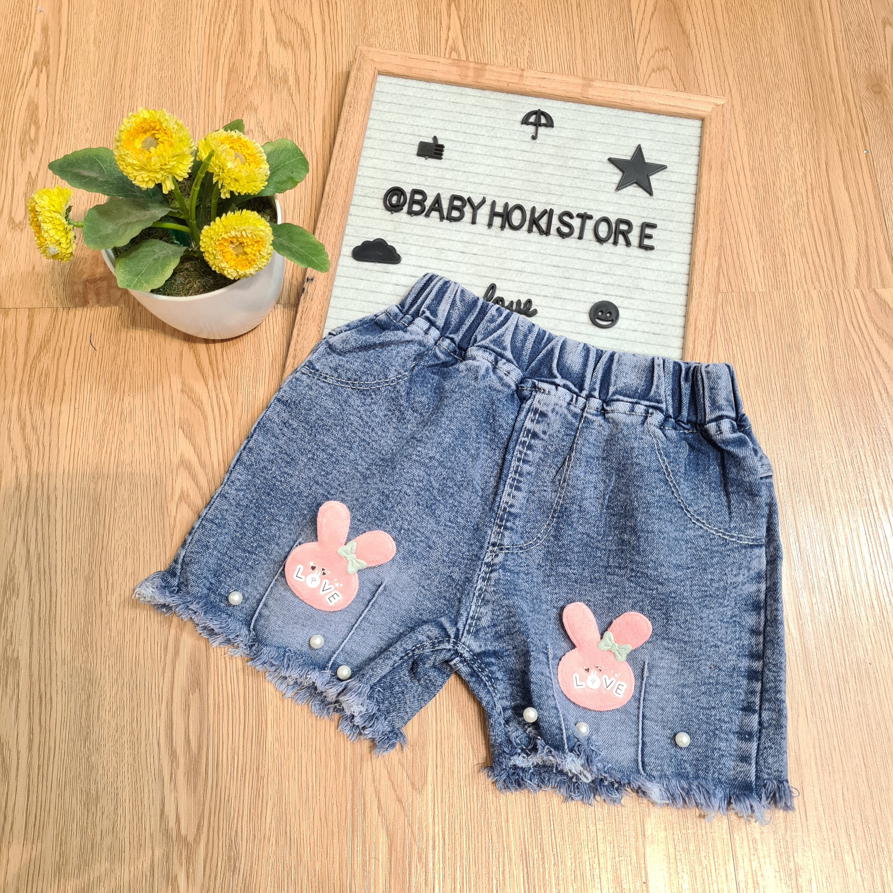 [001449] - Celana Hotpants Pendek Jeans Rawis Anak Perempuan - Motif Accent Pearl