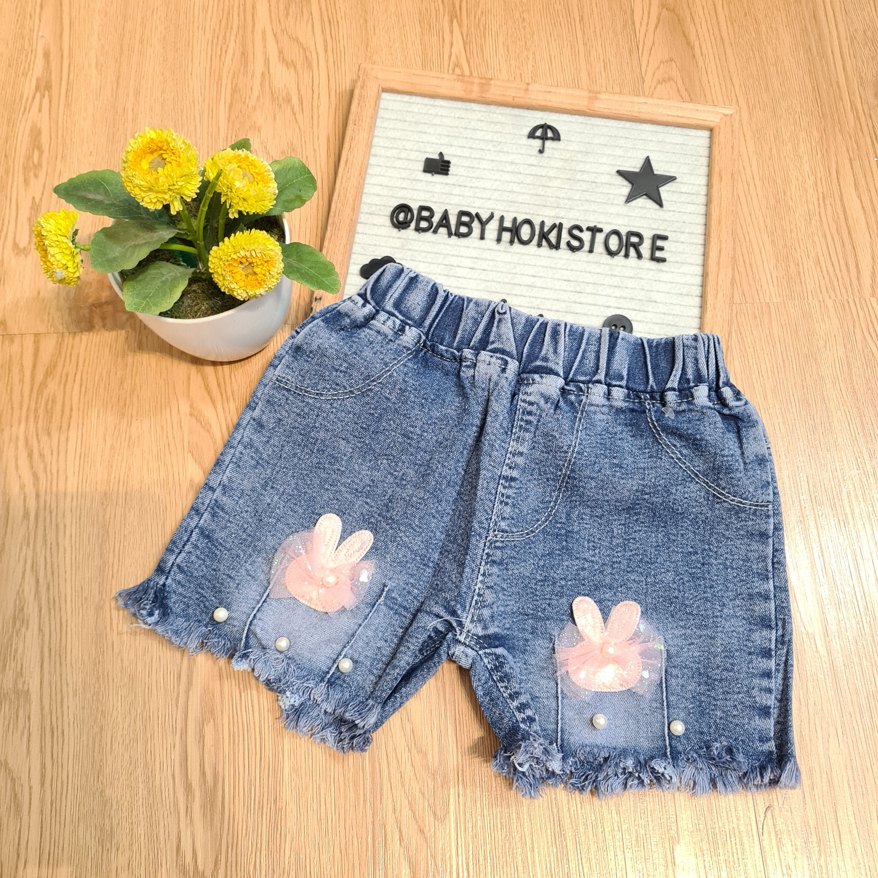[001449] - Celana Hotpants Pendek Jeans Rawis Anak Perempuan - Motif Accent Pearl