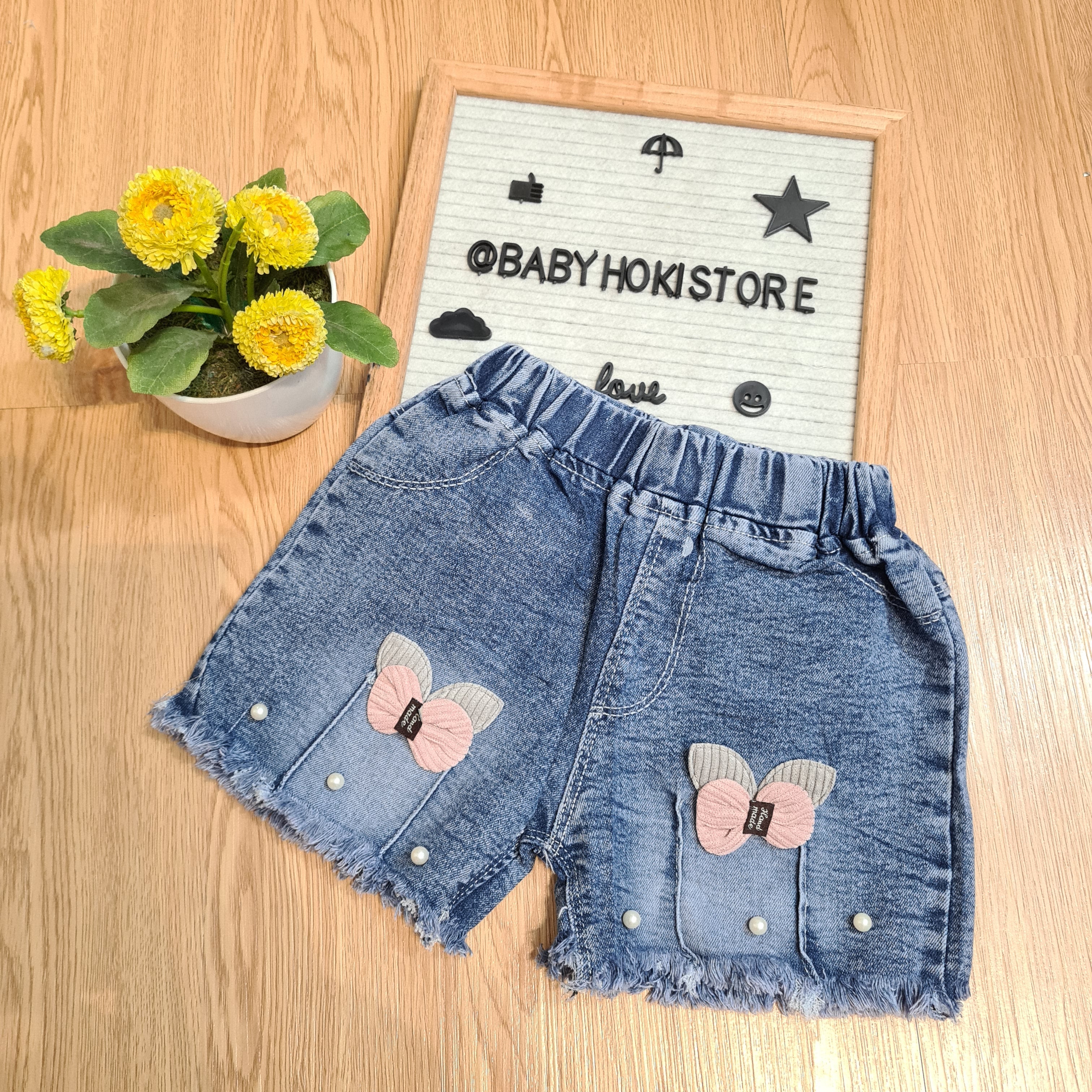 [001449] - Celana Hotpants Pendek Jeans Rawis Anak Perempuan - Motif Accent Pearl
