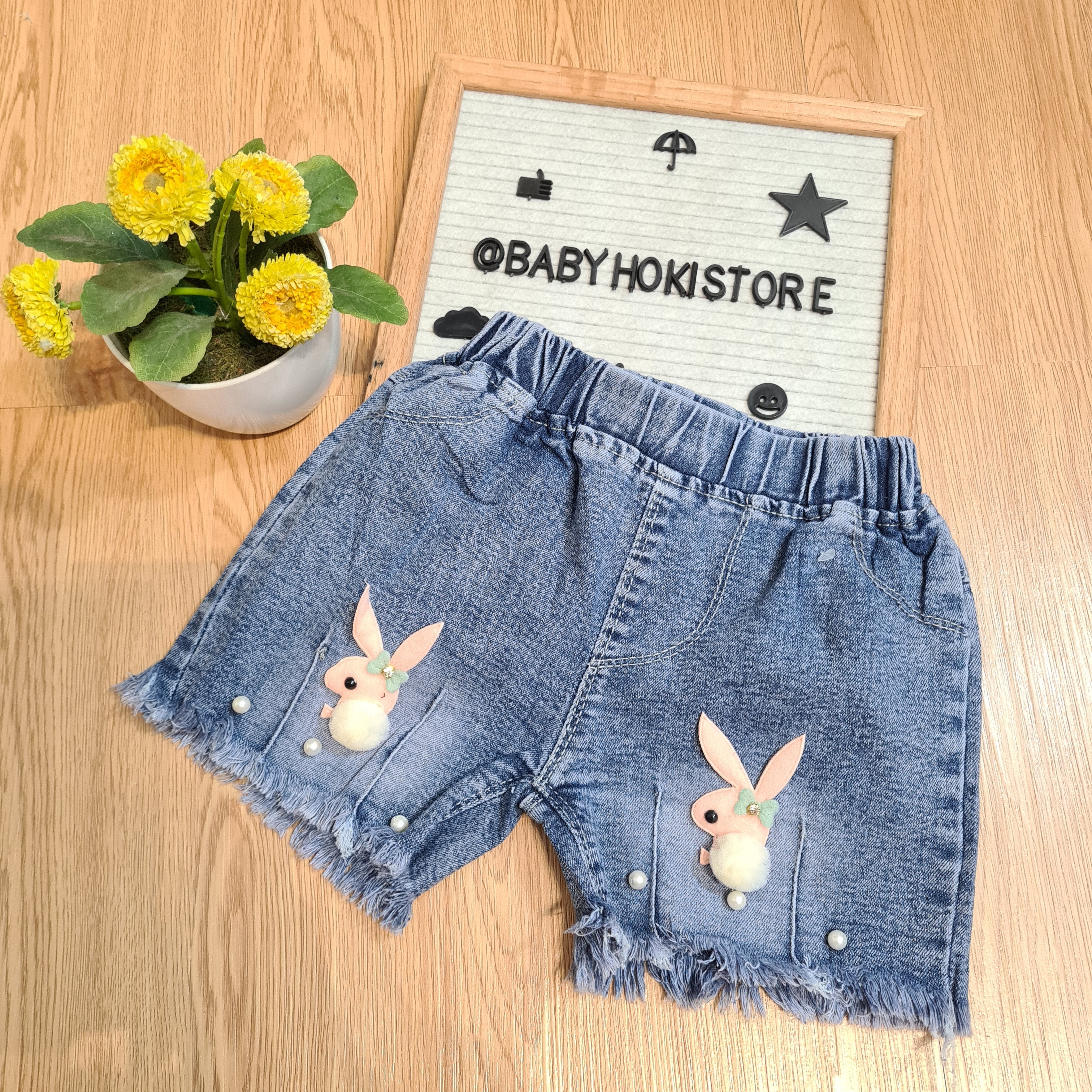 [001449] - Celana Hotpants Pendek Jeans Rawis Anak Perempuan - Motif Accent Pearl