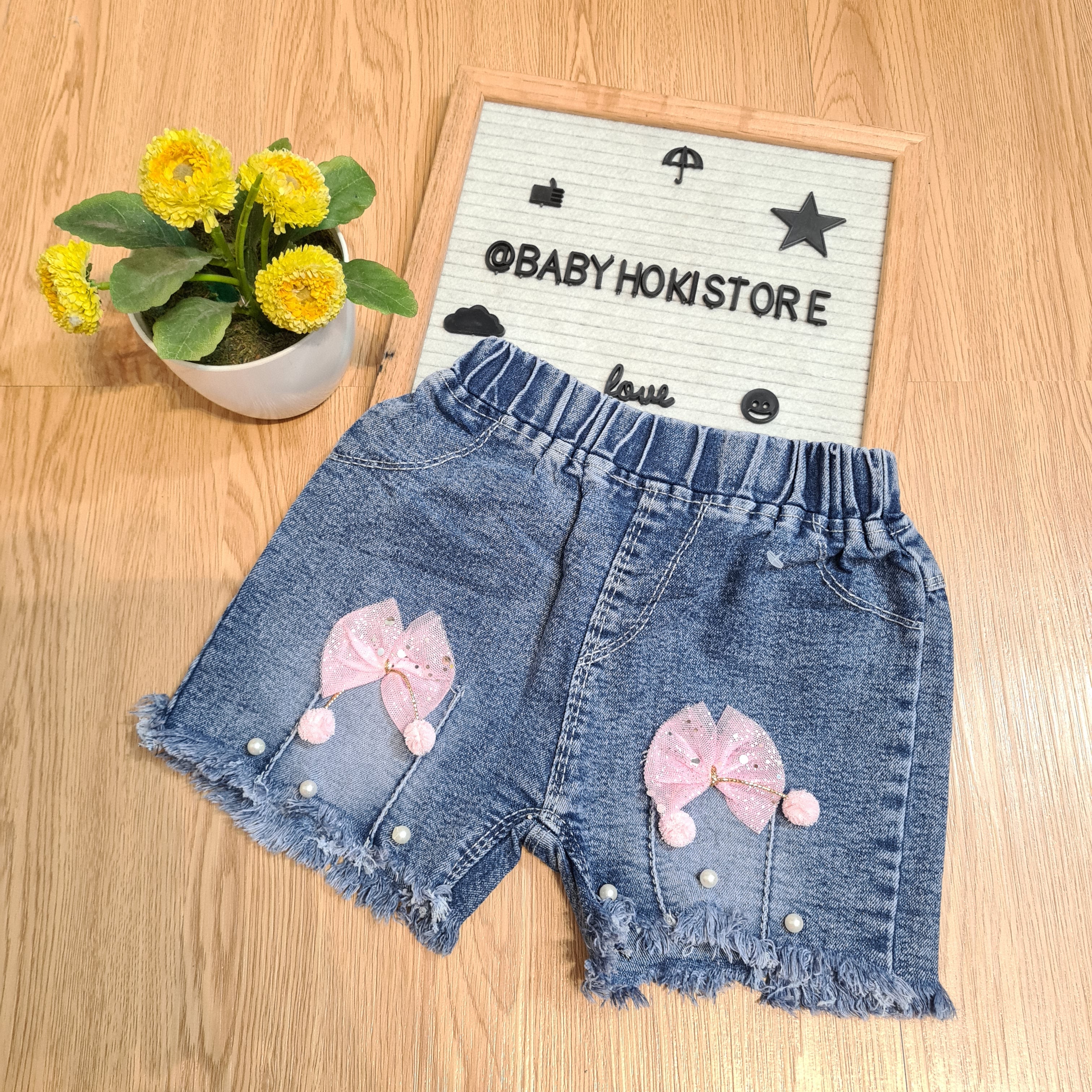 [001449] - Celana Hotpants Pendek Jeans Rawis Anak Perempuan - Motif Accent Pearl
