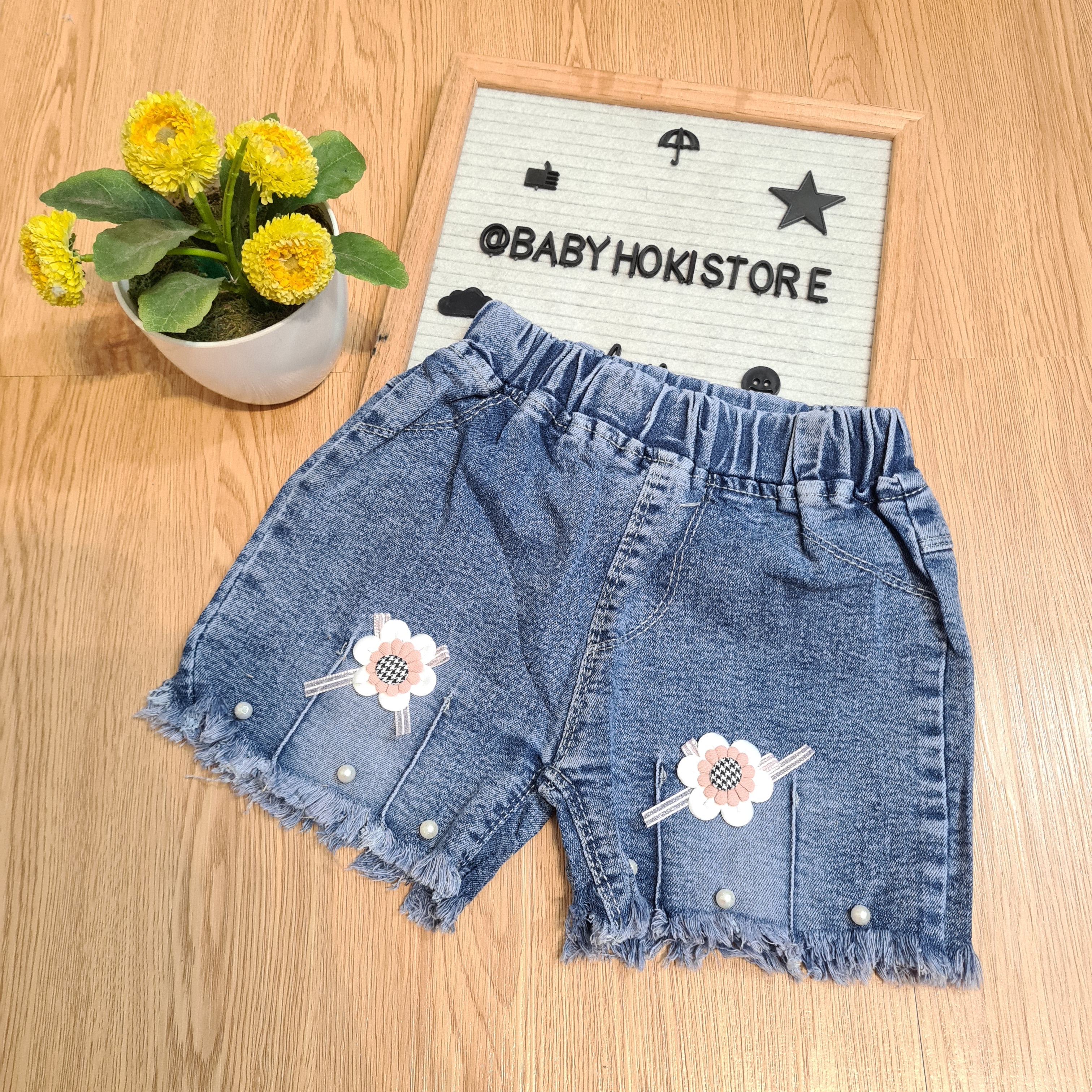 [001449] - Celana Hotpants Pendek Jeans Rawis Anak Perempuan - Motif Accent Pearl
