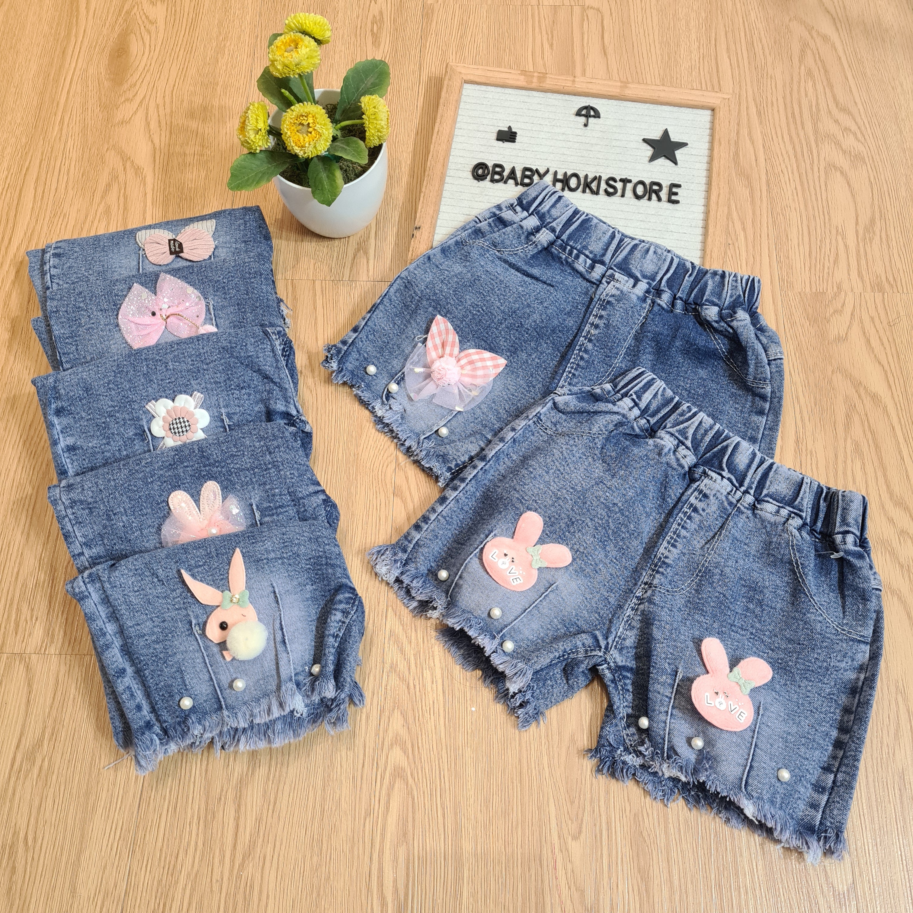 [001449] - Celana Hotpants Pendek Jeans Rawis Anak Perempuan - Motif Accent Pearl