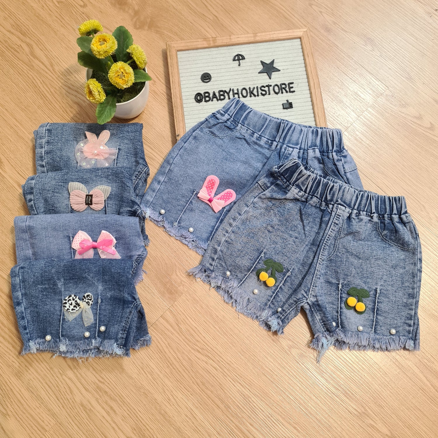[001449-B] - Celana Hotpants Pendek Jeans Rawis Anak Perempuan - Motif Accent Pearl