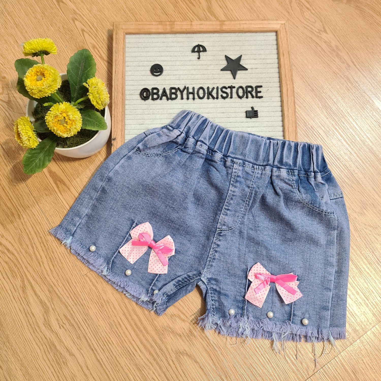 [001449-B] - Celana Hotpants Pendek Jeans Rawis Anak Perempuan - Motif Accent Pearl