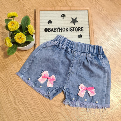[001449-B] - Celana Hotpants Pendek Jeans Rawis Anak Perempuan - Motif Accent Pearl