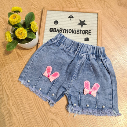 [001449-B] - Celana Hotpants Pendek Jeans Rawis Anak Perempuan - Motif Accent Pearl