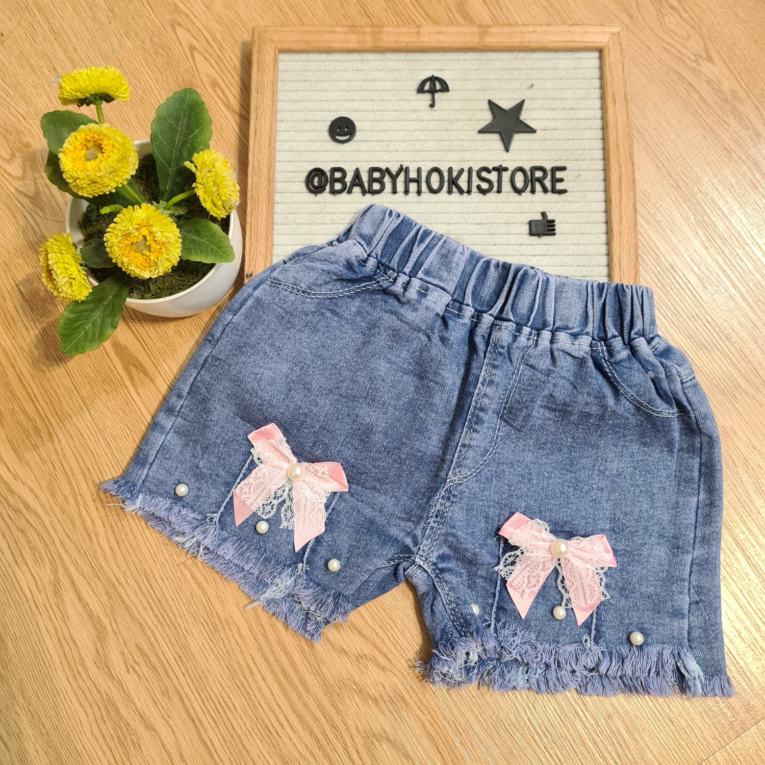 [001449-B] - Celana Hotpants Pendek Jeans Rawis Anak Perempuan - Motif Accent Pearl