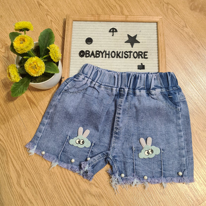 [001449-B] - Celana Hotpants Pendek Jeans Rawis Anak Perempuan - Motif Accent Pearl