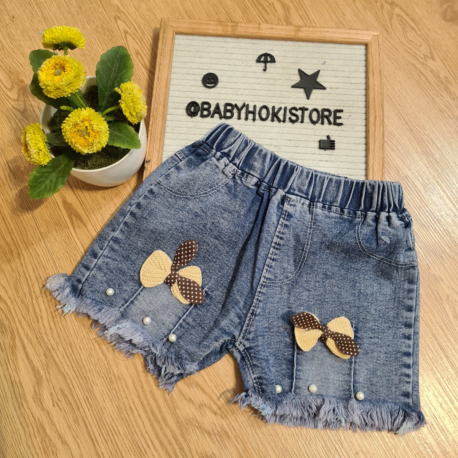 [001449-B] - Celana Hotpants Pendek Jeans Rawis Anak Perempuan - Motif Accent Pearl
