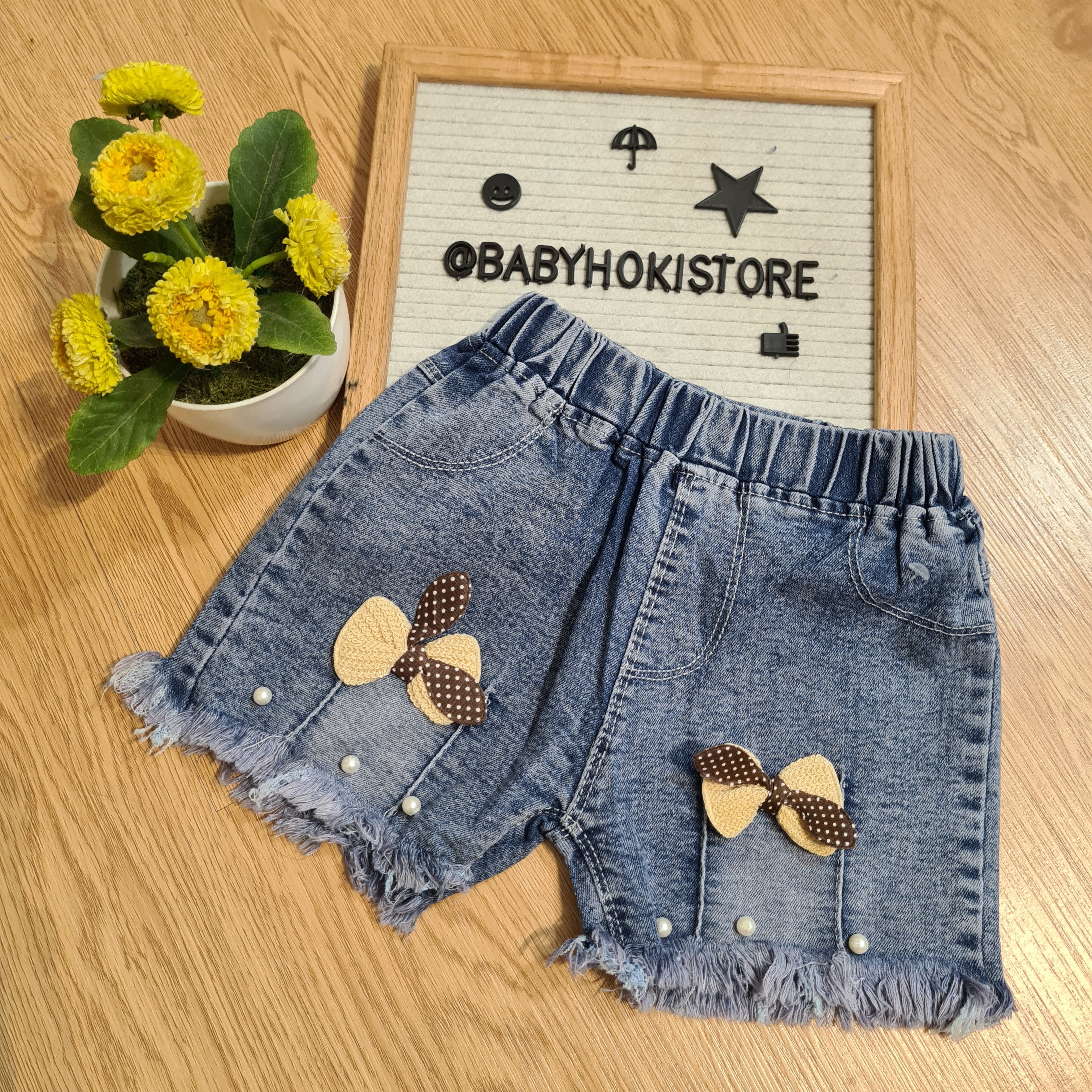 [001449-B] - Celana Hotpants Pendek Jeans Rawis Anak Perempuan - Motif Accent Pearl