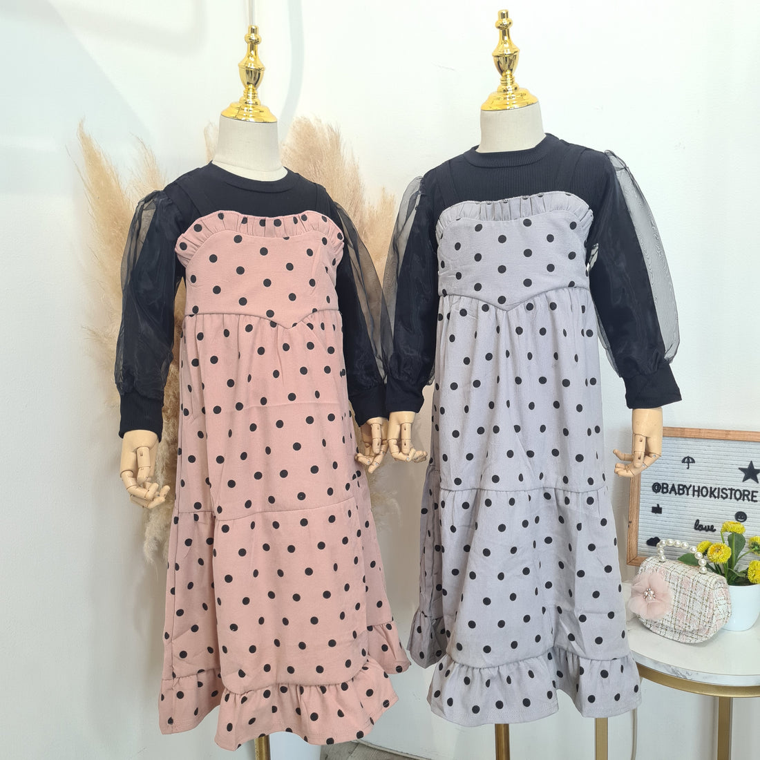 [001475] - Dress Gamis Polkadot Import Anak Perempuan - Motif Round Spot
