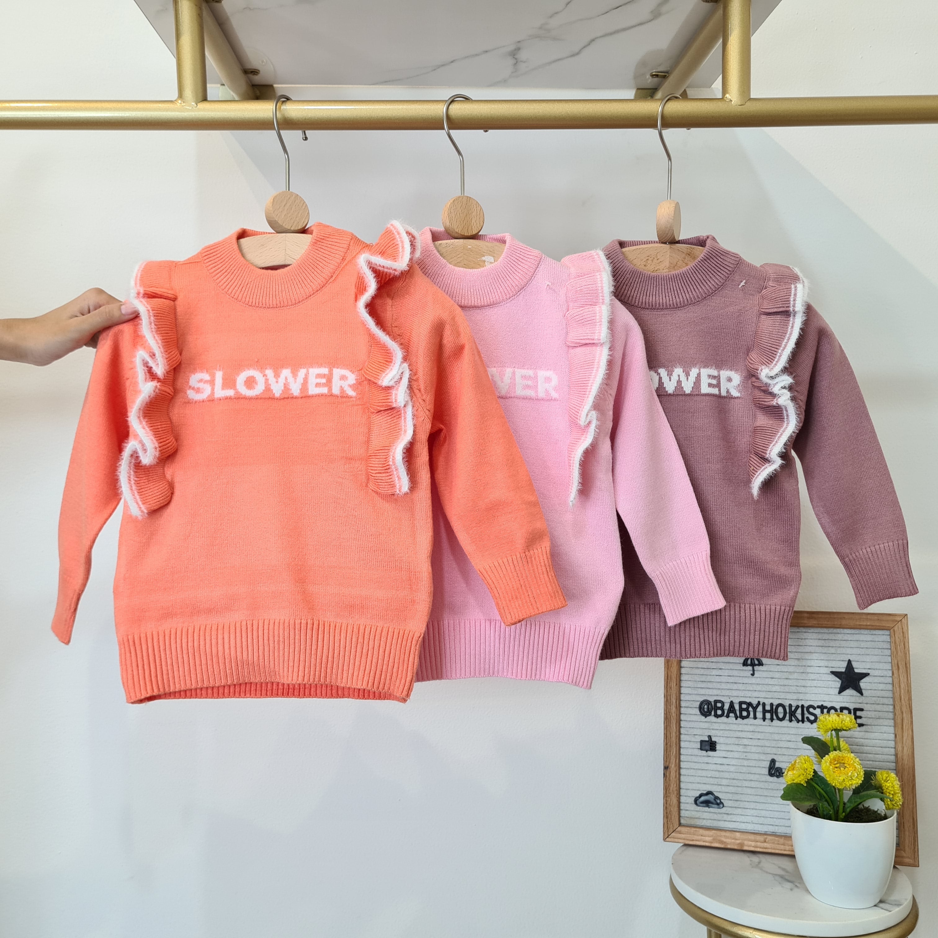 [001464] - Atasan Sweater Rajut Lengan Panjang Anak Perempuan - Motif Plain Writing