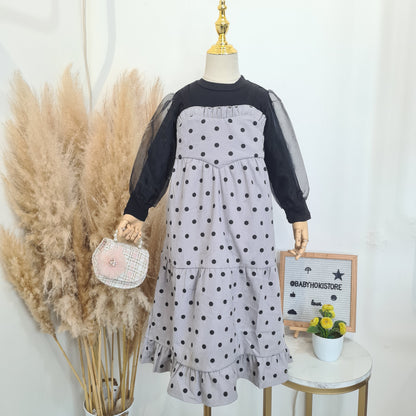 [001475] - Dress Gamis Polkadot Anak Perempuan - Motif Round Spot