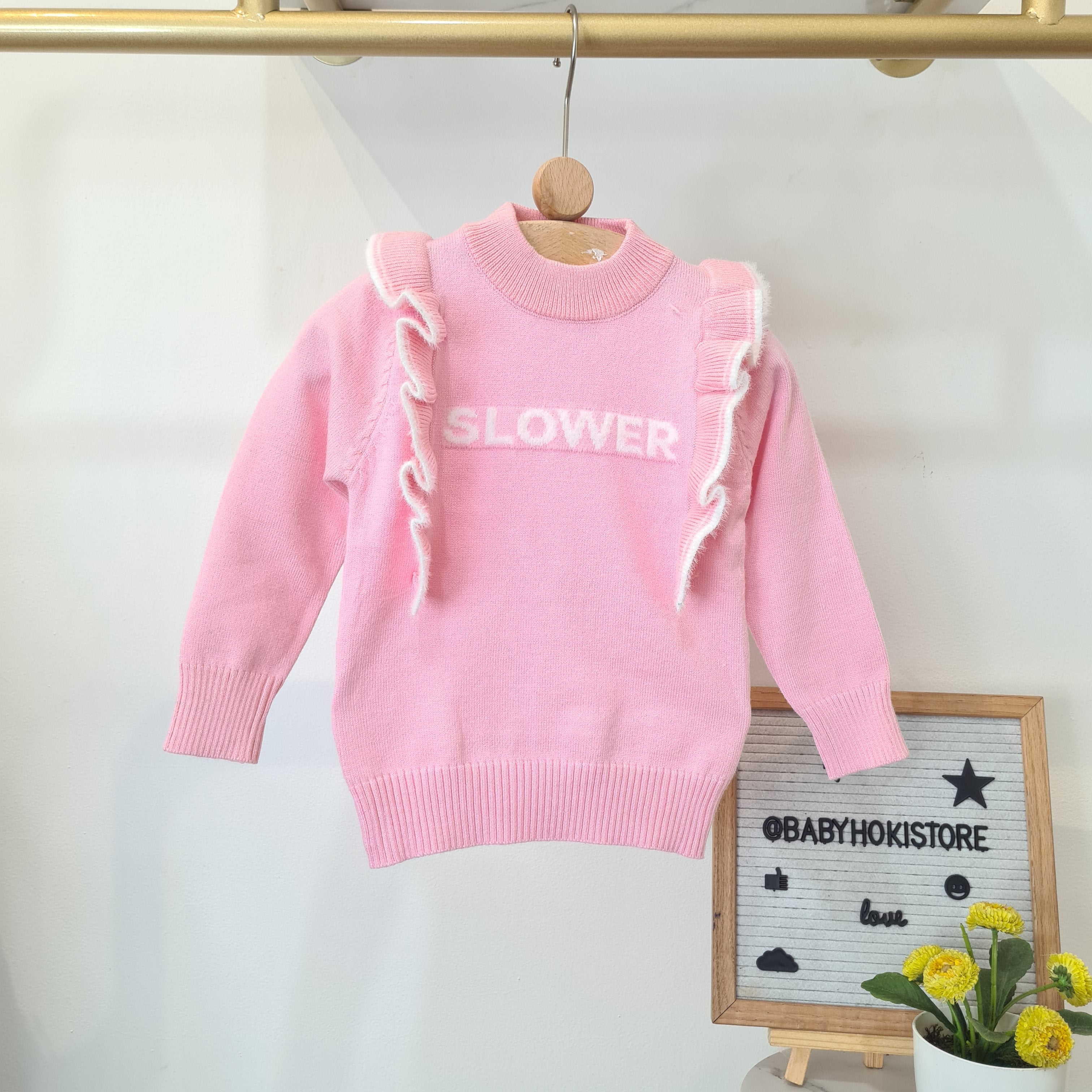 [001464] - Atasan Sweater Rajut Lengan Panjang Anak Perempuan - Motif Plain Writing